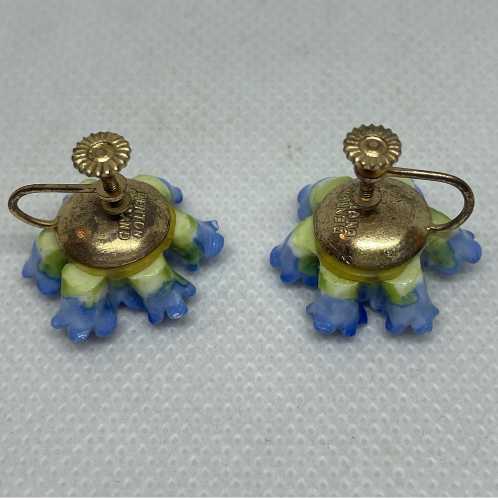 Vintage Denton England Bone China Cornflower Blue Hand Painted Earrings 1940s - Picture 6 of 6